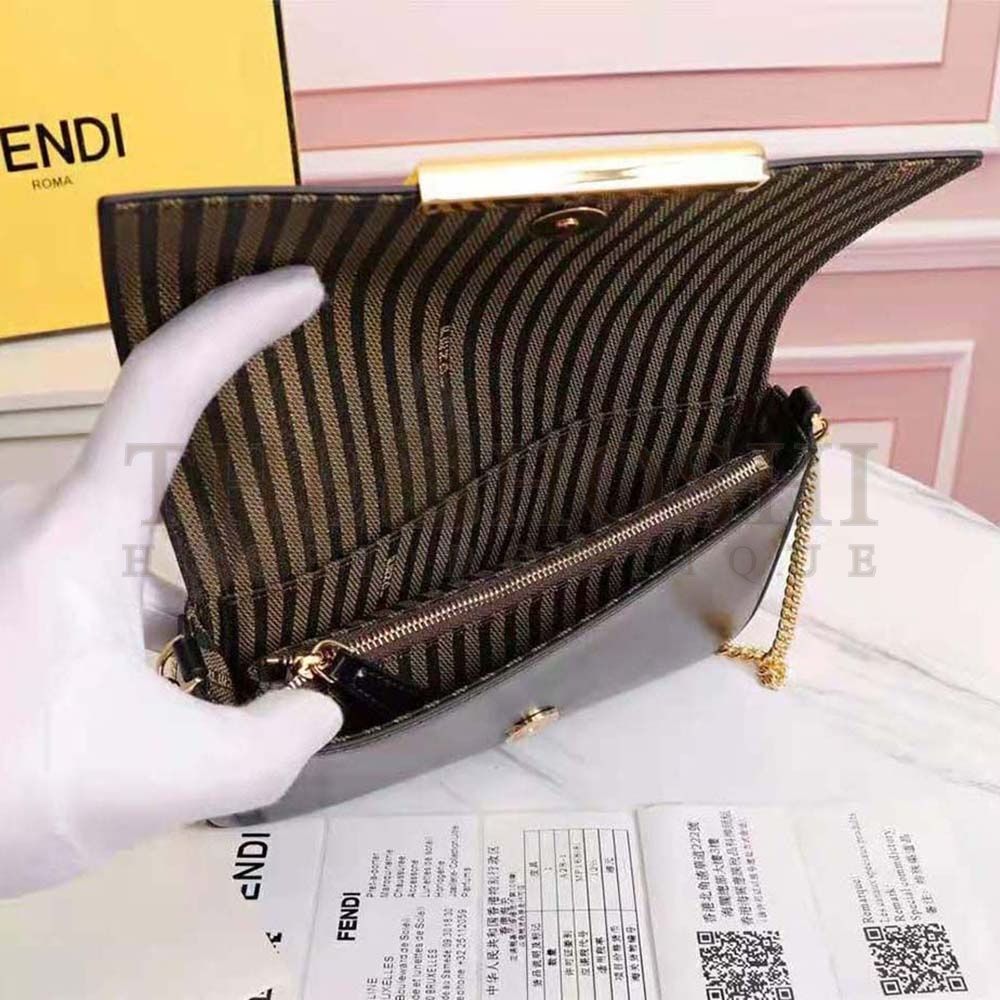 F**di Women Wallet on Chain with Pouches Leather Mini-Bag-Black Master Quality