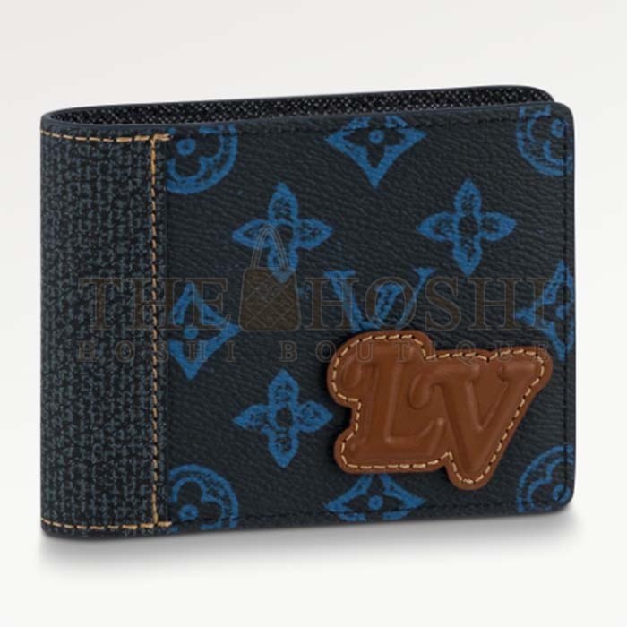 L0vis Vvtt0n LV Unisex Slender Wallet Blue Monogram Coated Canvas Bill Compartment Master Quality