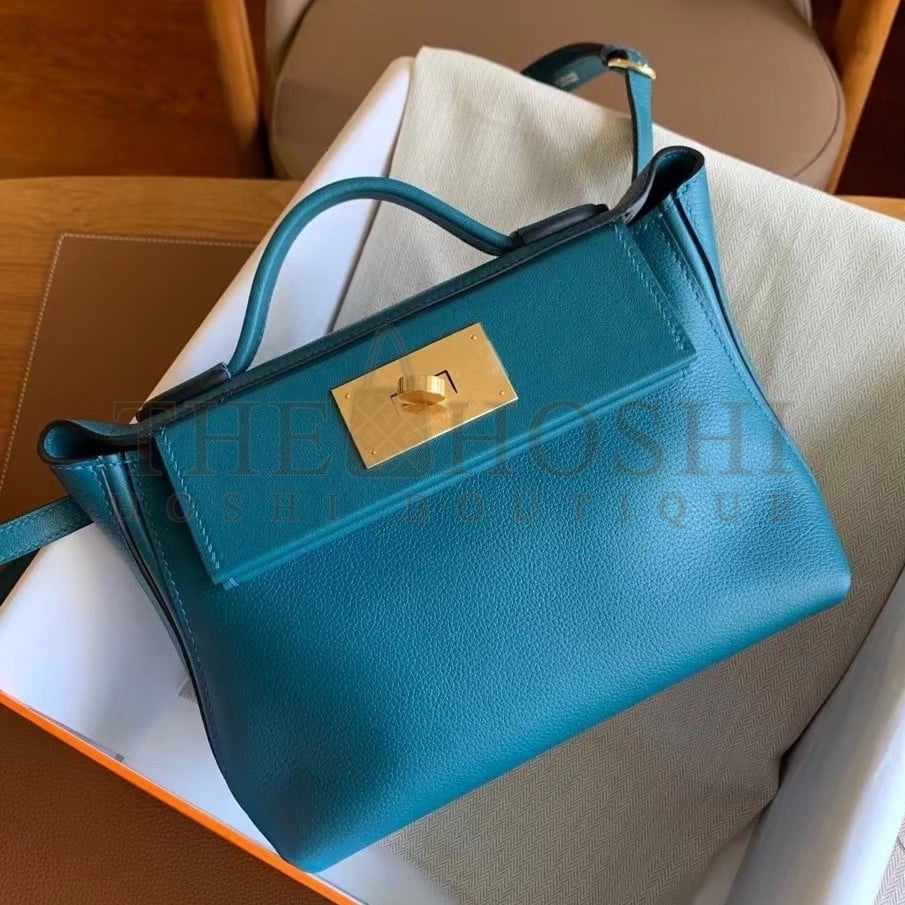 H**me5 24/24 Mini 21 Handmade Bag in Vert Bosphore Evercolor Leather Master Quality