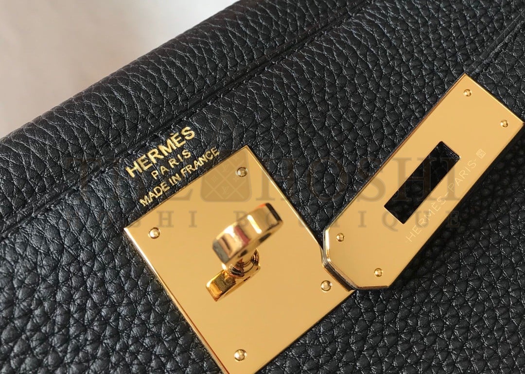 H**me5 Kelly 32cm Retourne Bag in Black Clemence Leather GHW Master Quality