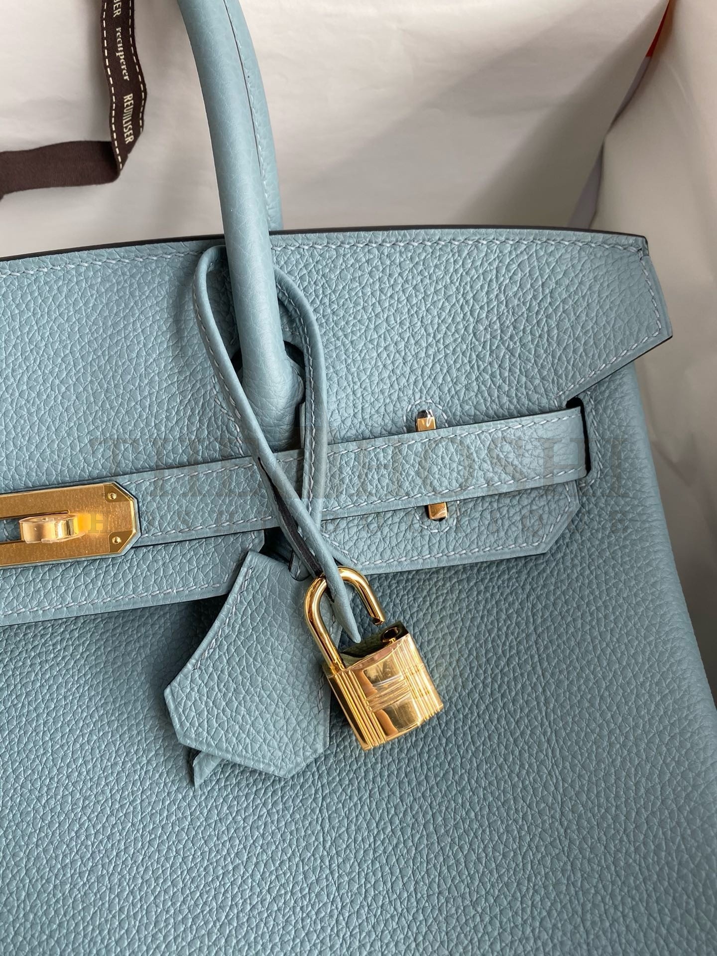 H**me5 Birkin 30 Retourne Handmade Bag In Ciel Clemence Leather Master Quality