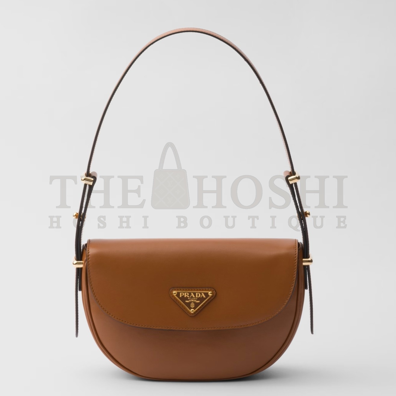 Pra*a Arque Shoulder Bag with Flap in Brown Leather Master Quality
