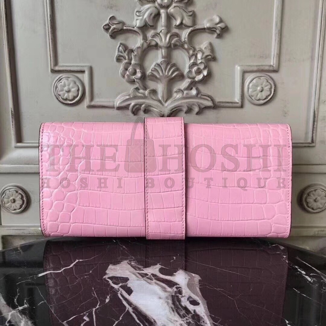 H**me5 Medor Clutch Bag In Pink Crocodile Leather Master Quality