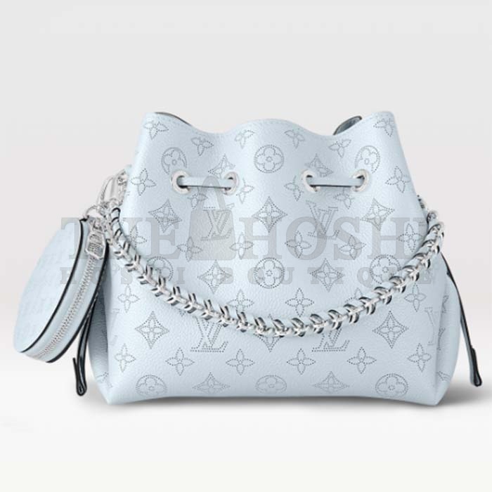 L0vis Vvtt0n LV Women Bella Bucket Bag Olympe Blue Perforated Mahina Calf Leather Master Quality