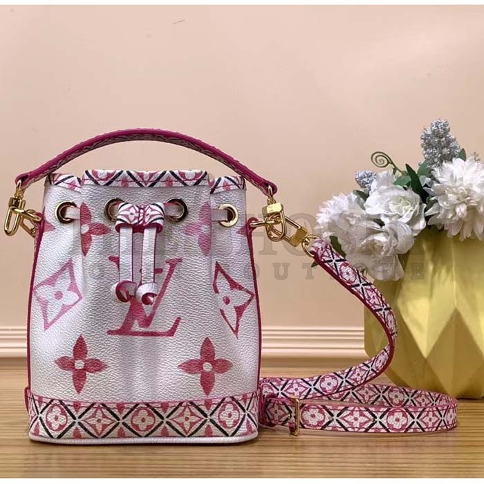 L0vis Vvtt0n LV Women Nano Noé Bucket Bag Pink Monogram Coated Canvas Master Quality