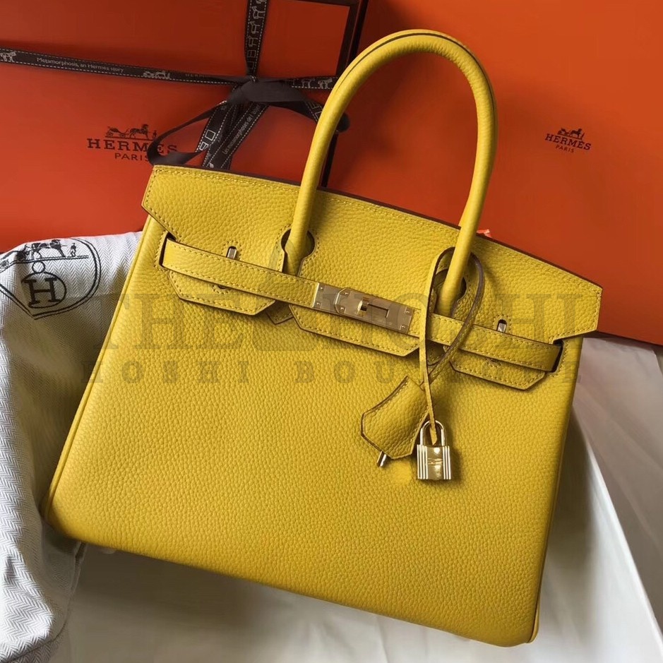 H**me5 Birkin 30 Bag in Yellow Clemence Leather with GHW Master Quality