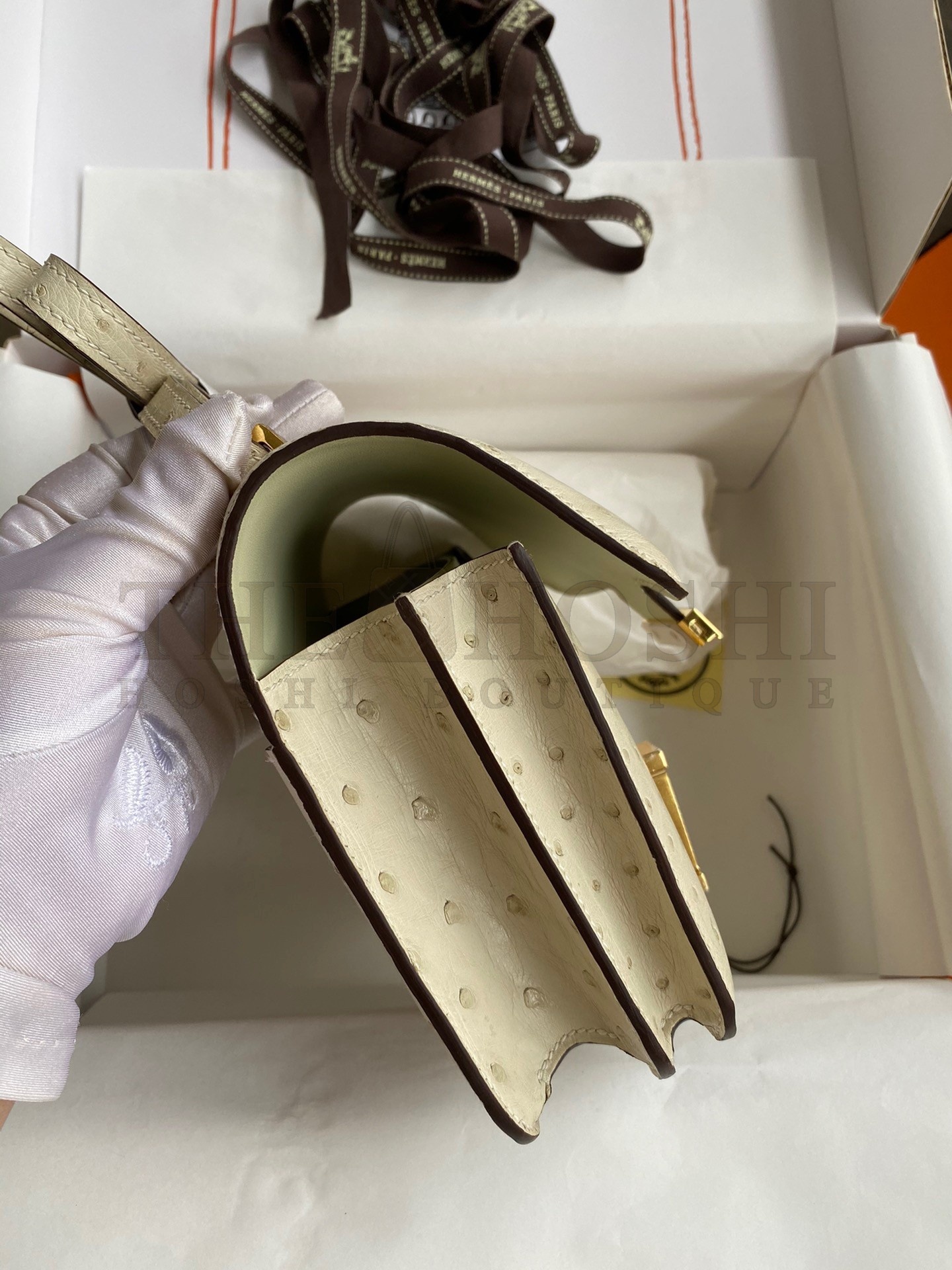 H**me5 Constance 18 Handmade Bag In Parchemin Ostrich Leather Master Quality