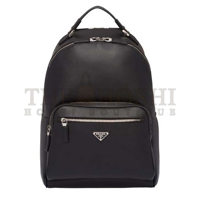 Pra*a Unisex Saffiano Leather Backpack Metal Hardware-Black Master Quality