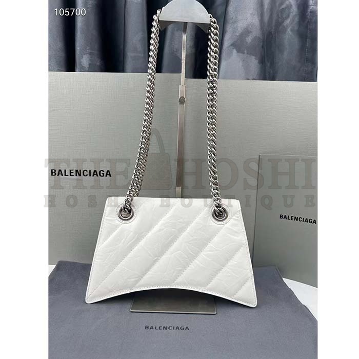 Ba1en*iaga Women Crush Small Chain Bag Quilted White Crushed Calfskin Aged-Silver Hardware Master Quality