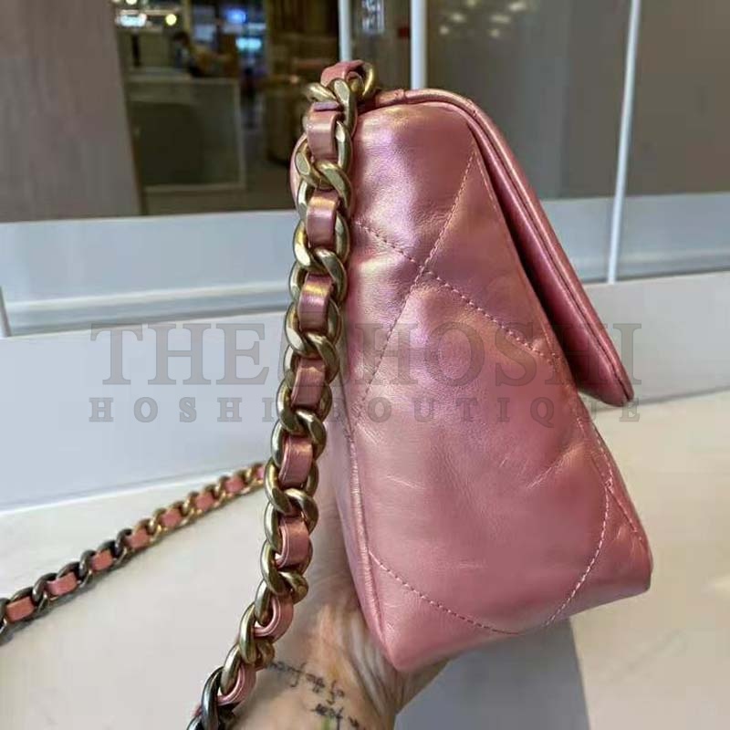 Ch**el Women 19 Flap Bag Lambskin Gold Silver-Tone Ruthenium-Finish Metal Coral Master Quality