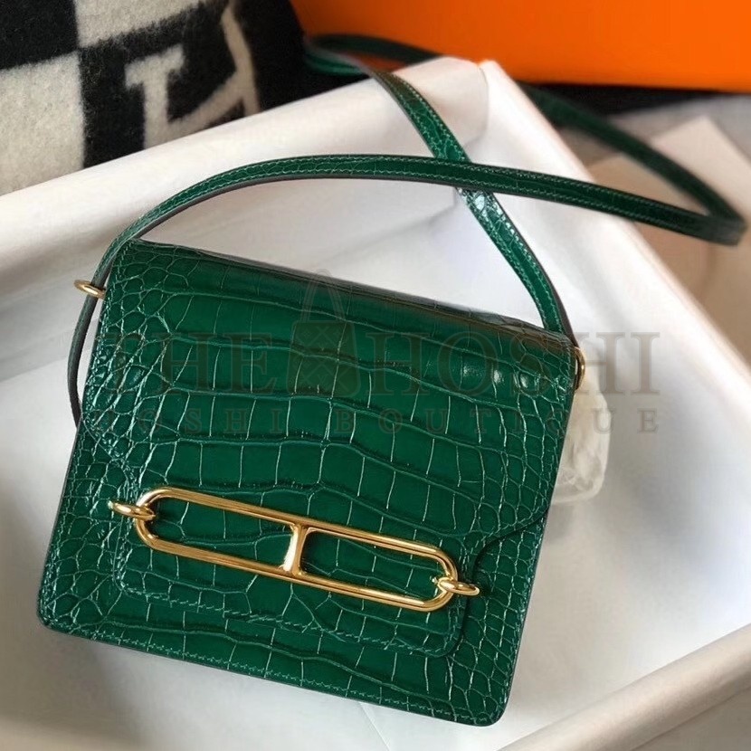 H**me5 Roulis Mini Bag In Green Embossed Crocodile Calfskin Master Quality