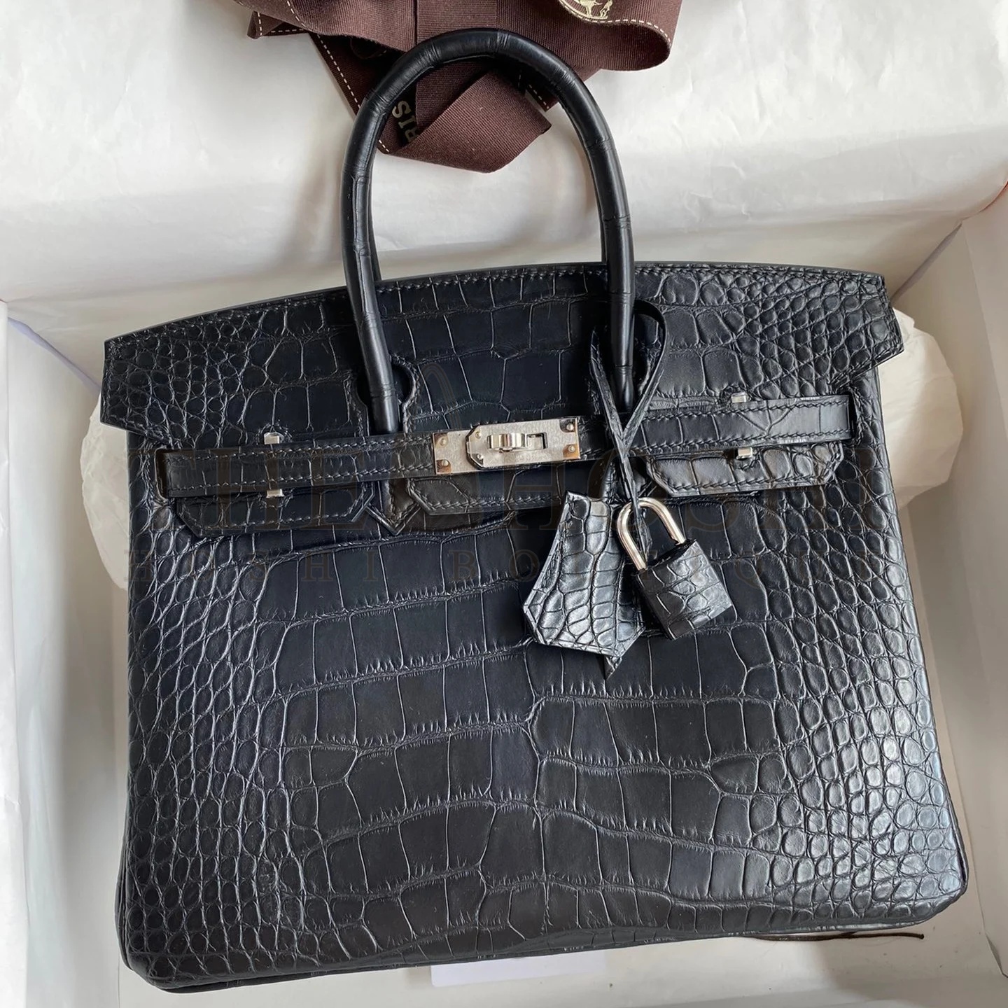 H**me5 Birkin 25 Retourne Handmade Bag In Black Matte Alligator Leather Master Quality