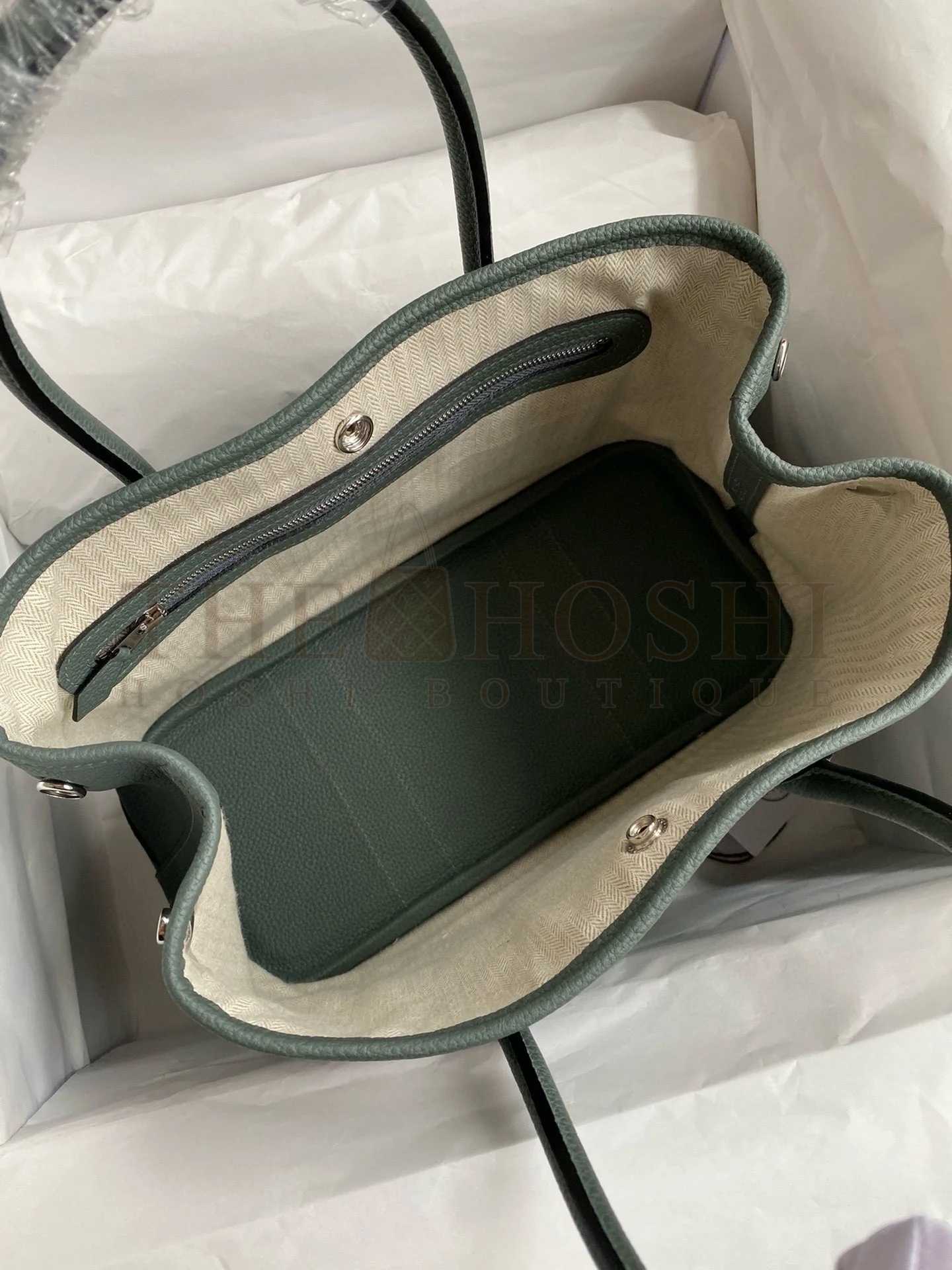 H**me5 Garden Party 30 Handmade Bag in Vert Amande Clemence Leather Master Quality