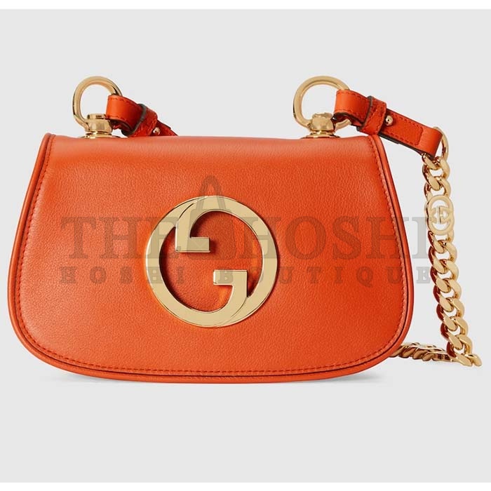 Gvc*1 Women GG Blondie Mini Shoulder Bag Orange Leather Round Interlocking G Chain Master Quality
