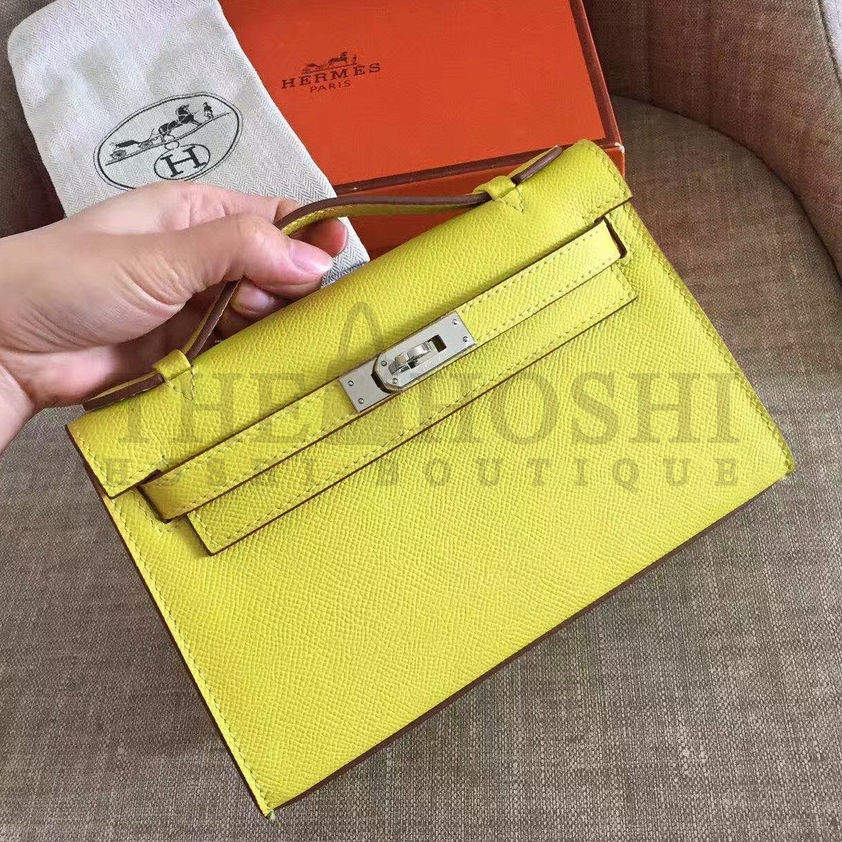 H**me5 Yellow Kelly Pochette Epsom Handmade Bag Master Quality