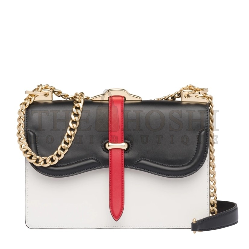 Pra*a Belle Shoulder Bag In Black/White Calfskin Master Quality