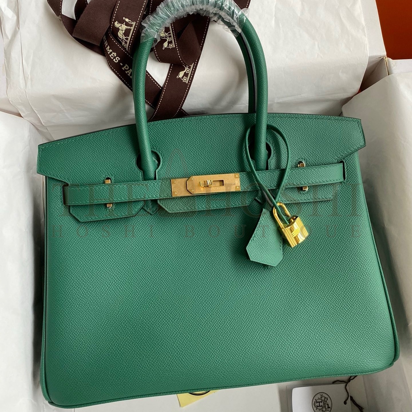 H**me5 Birkin 30 Retourne Handmade Bag In Malachite Epsom Calfskin Master Quality