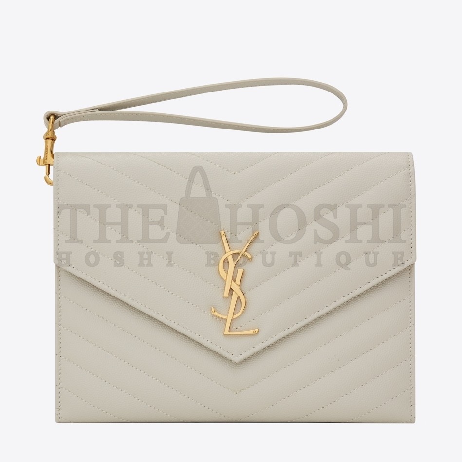 Sa1nt Lau*nt Monogram Clutch In White Grained Leather Master Quality