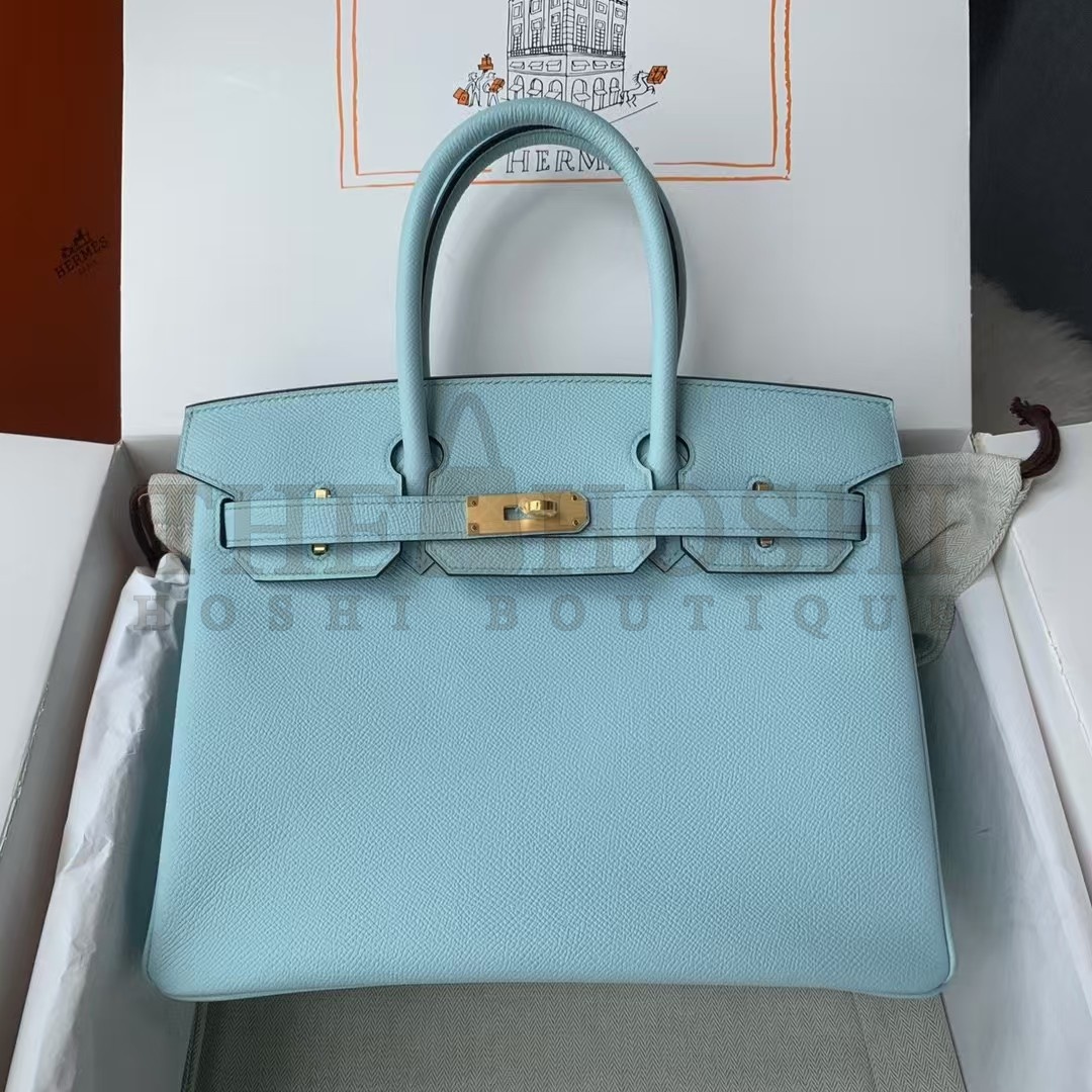 H**me5 Birkin 35 Retourne Handmade Bag In Blue Atoll Epsom Calfskin Master Quality