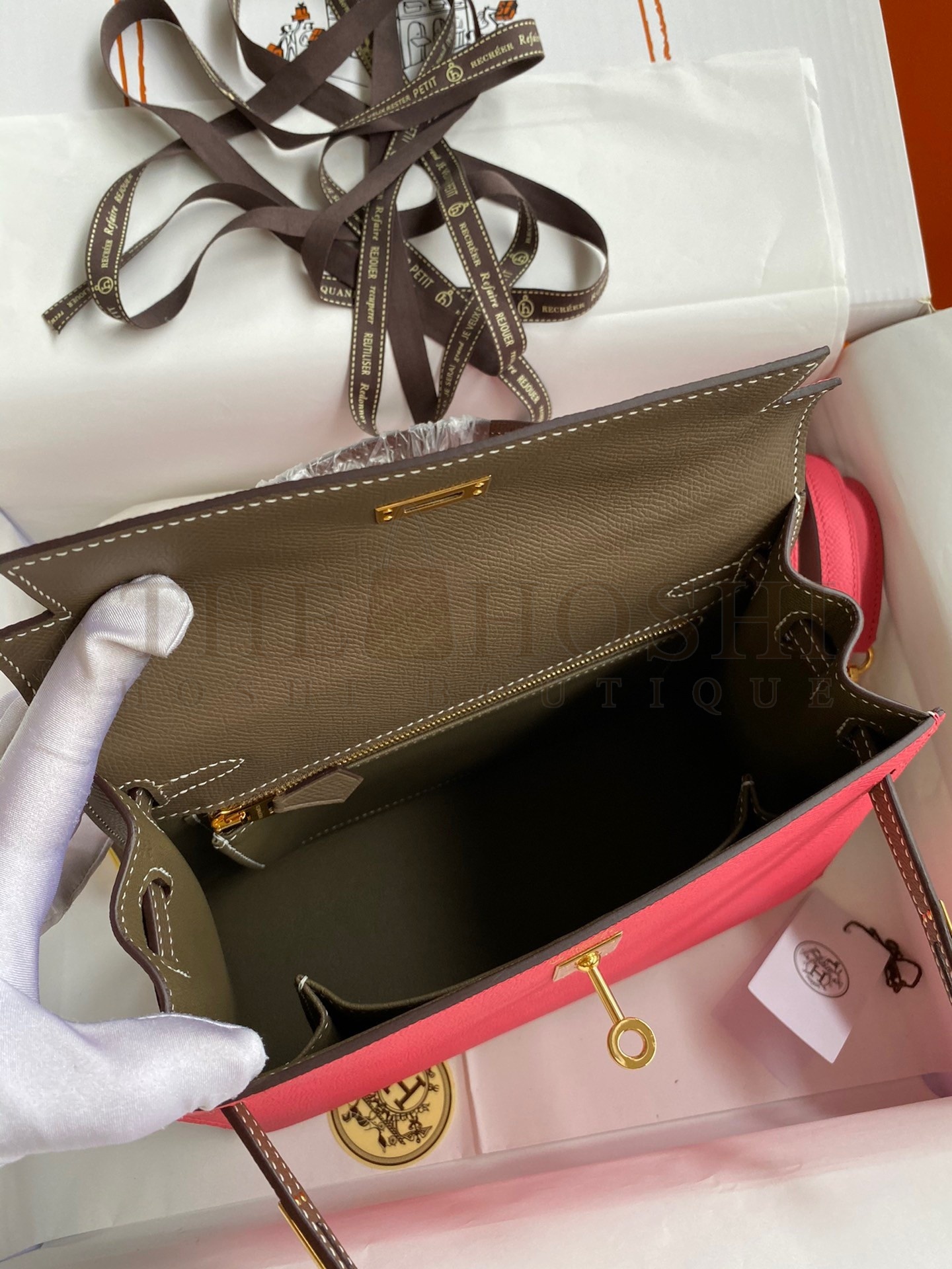 H**me5 Kelly Sellier 25 Bicolor Bag in Rose Extremea nd Taupe Epsom Calfskin Master Quality