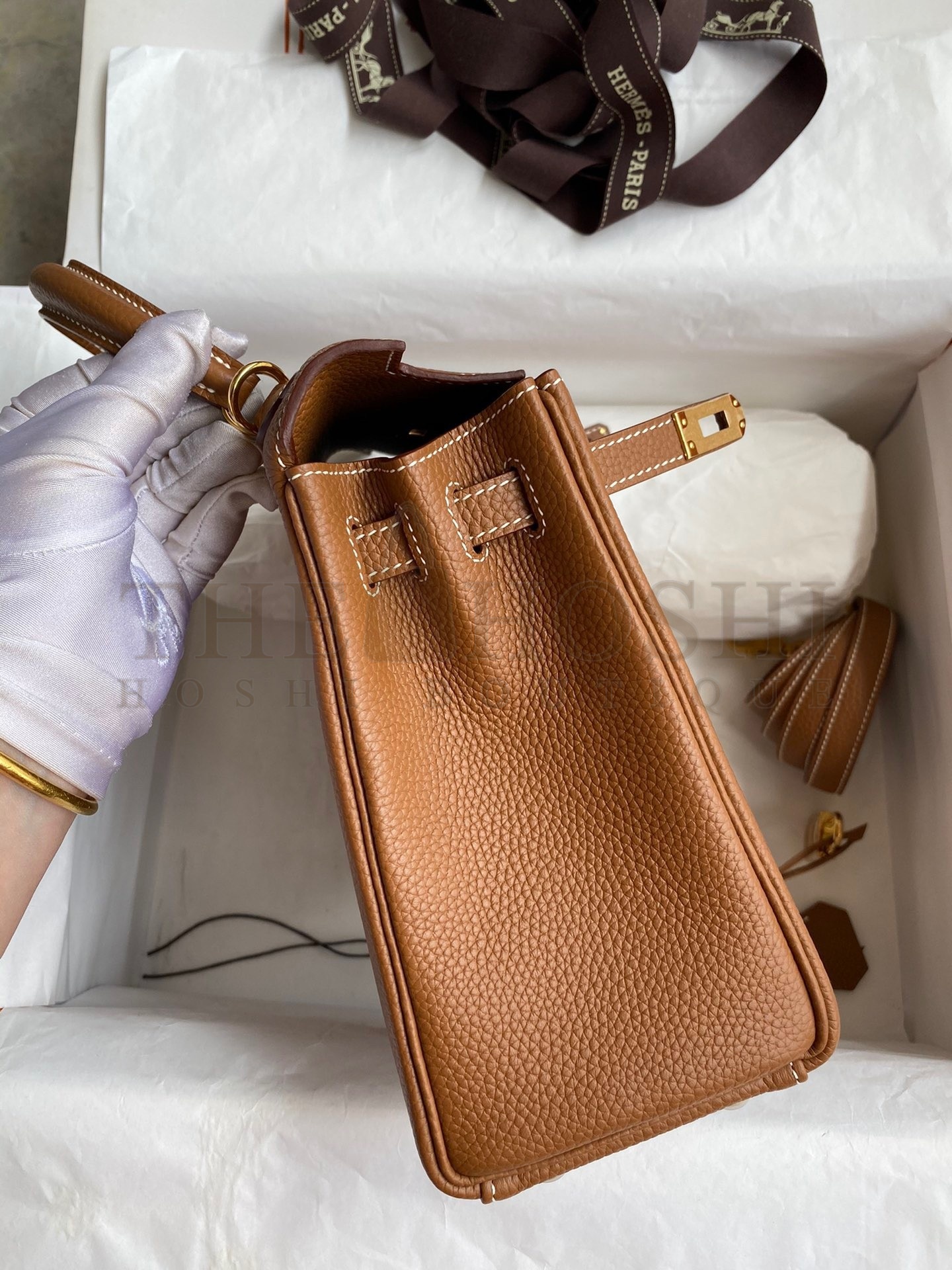 H**me5 Kelly Retourne 25 Handmade Bag In Gold Clemence Leather Master Quality