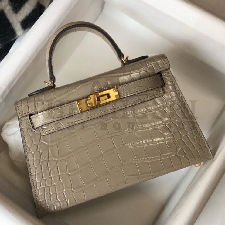 H**me5 Kelly Mini II Bag In Taupe Embossed Crocodile Calfskin Master Quality