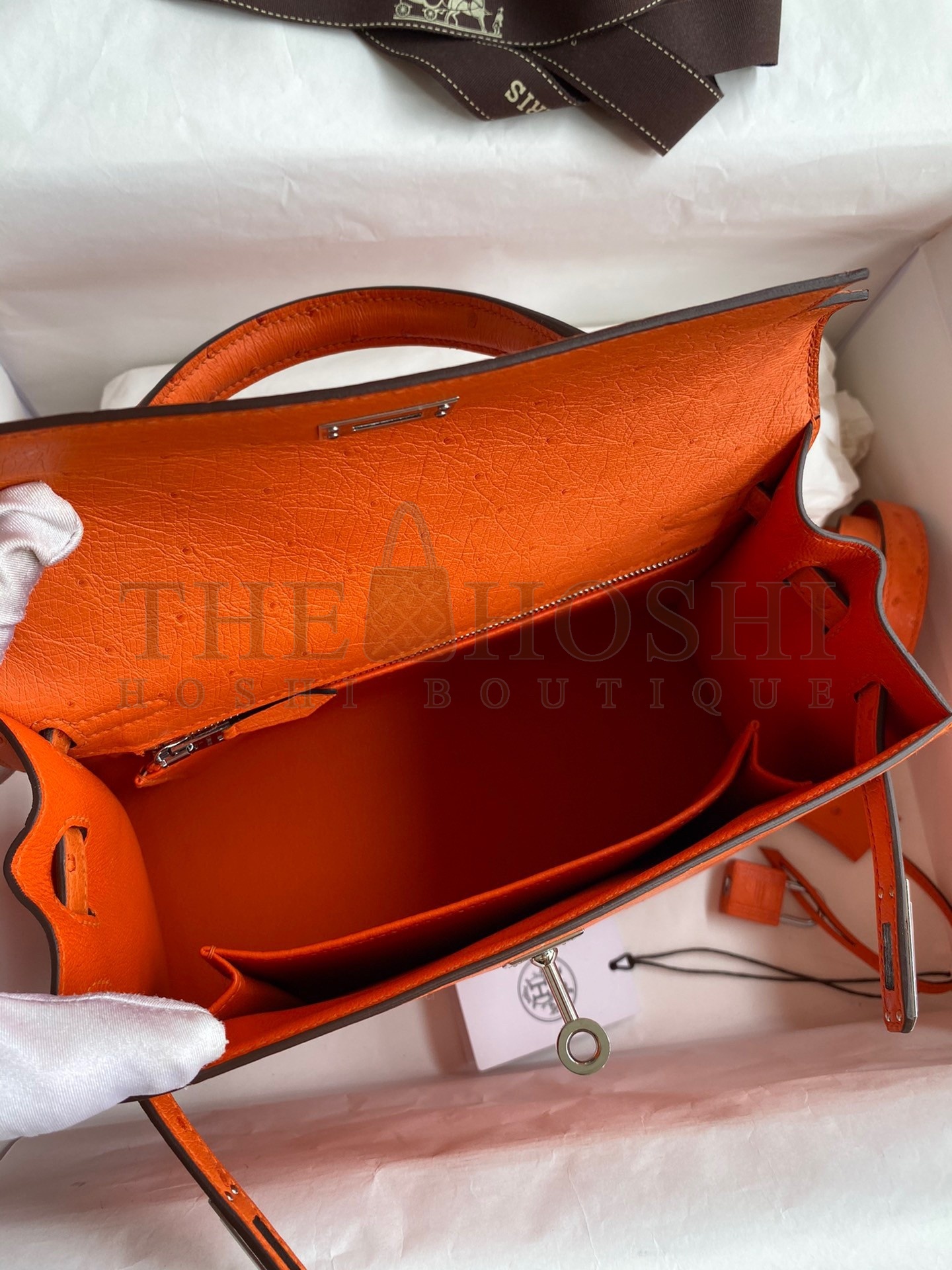 H**me5 Kelly Sellier 25 Handmade Bag In Orange Ostrich Leather Master Quality