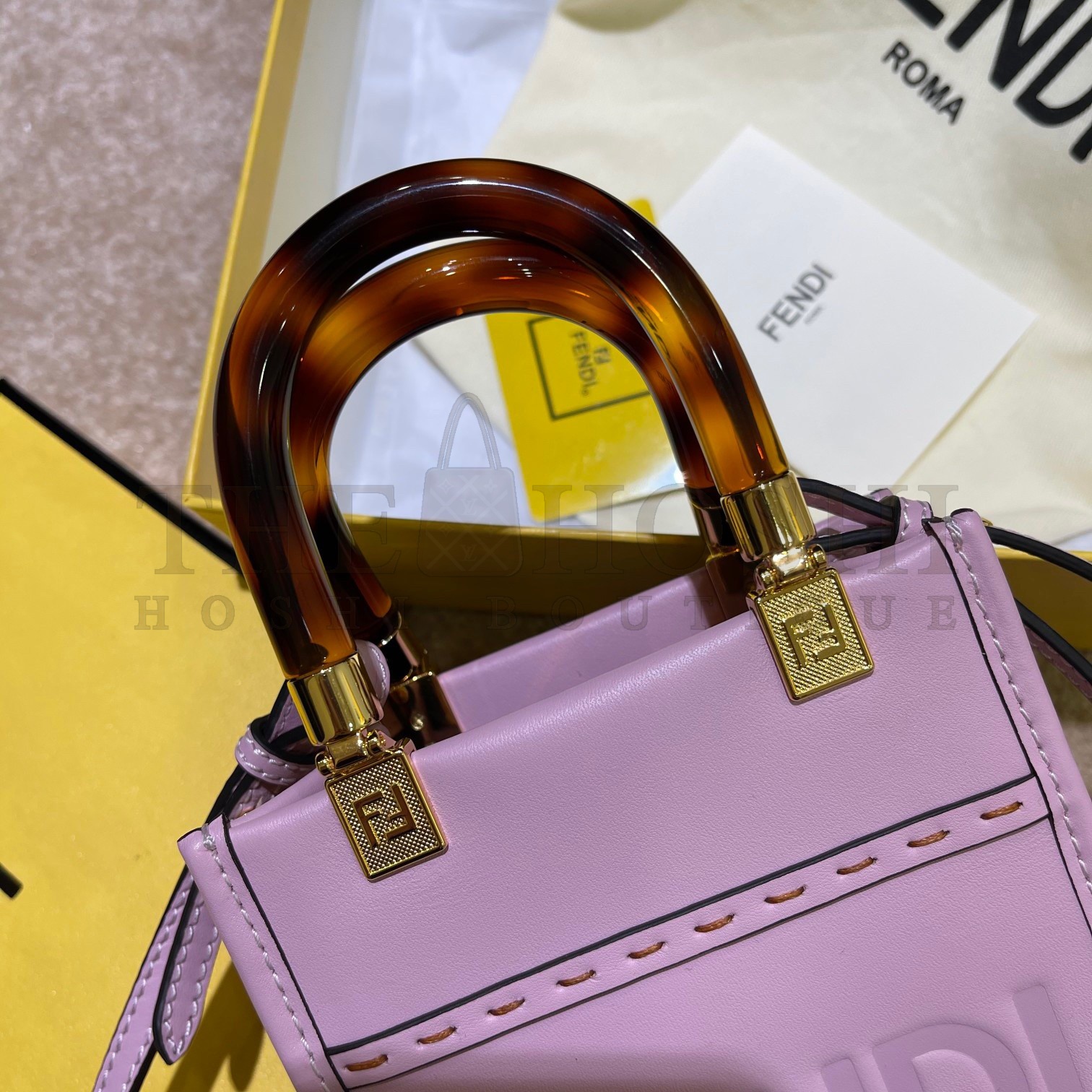 F**di Mini Sunshine Shopper Bag In Lilas Leather Master Quality