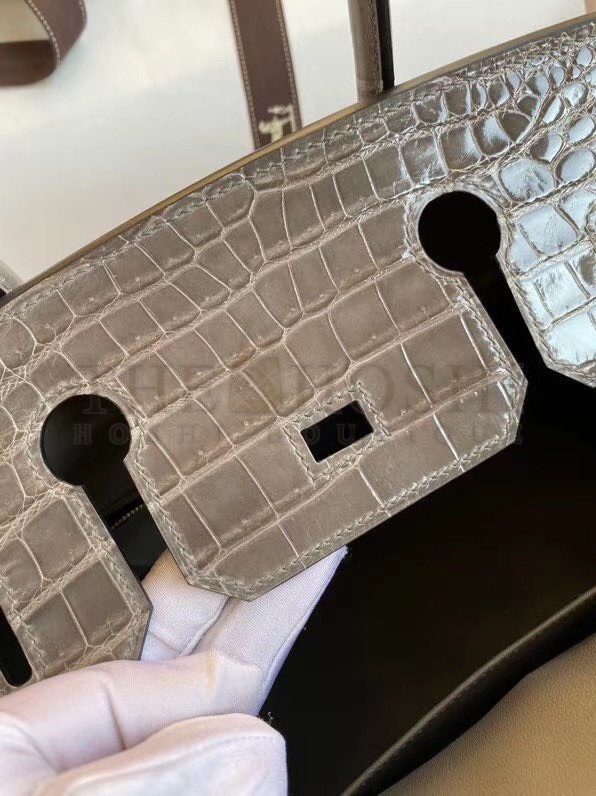 H**me5 Taupe Birkin 30cm Shiny Crocodile Niloticus Skin Bag Master Quality