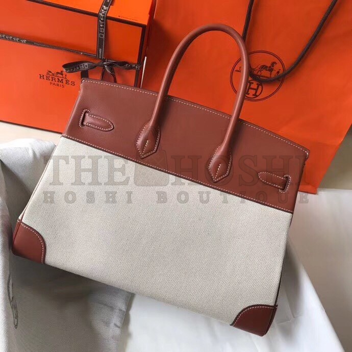 H**me5 Birkin 35 Bag in Toile Canvas With Barenia Leather Master Quality