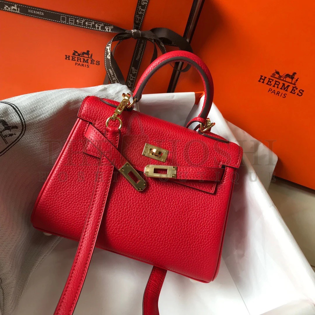 H**me5 Kelly 20cm Bag In Red Clemence Leather GHW Master Quality