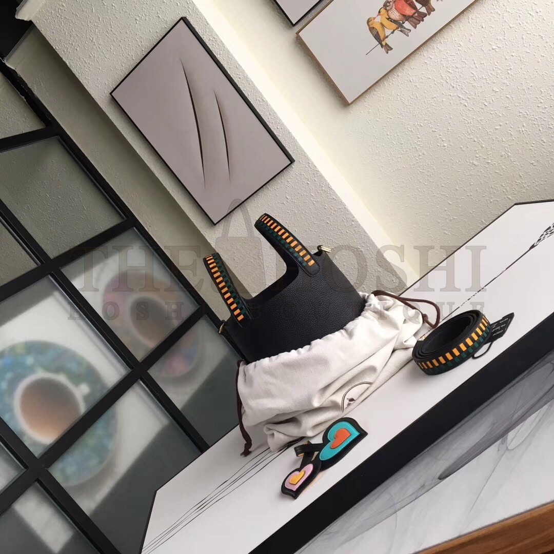 H**me5 Black Picotin Lock 18cm Bag With Braided Handles Master Quality