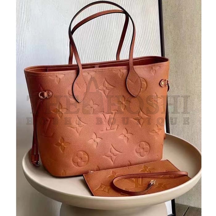 L0vis Vvtt0n LV Women Neverfull MM Tote Brown Embossed Cowhide Leather Master Quality
