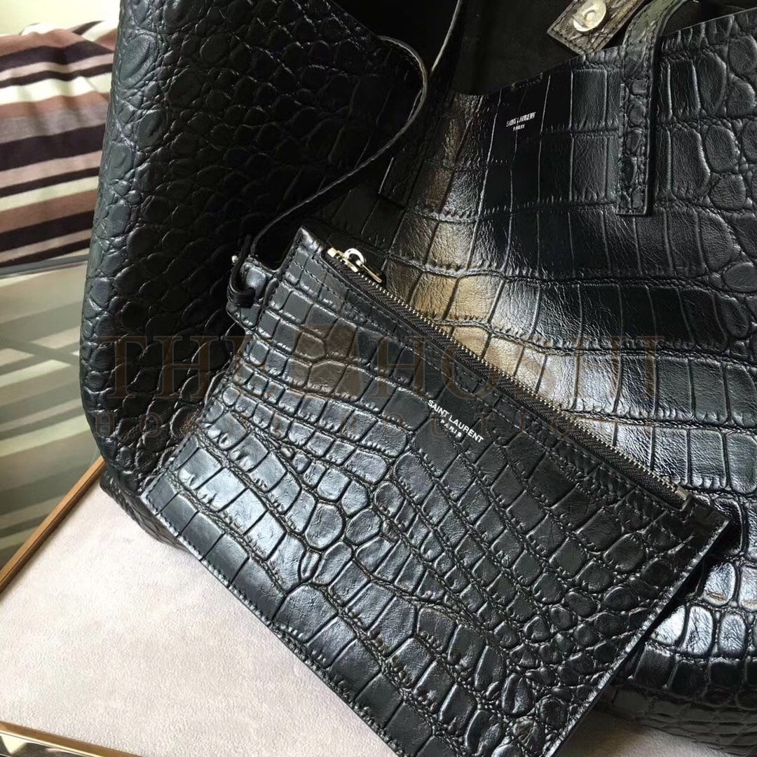 Sa1nt Lau*nt Black Crocodile Embossed Shopping Tote Master Quality