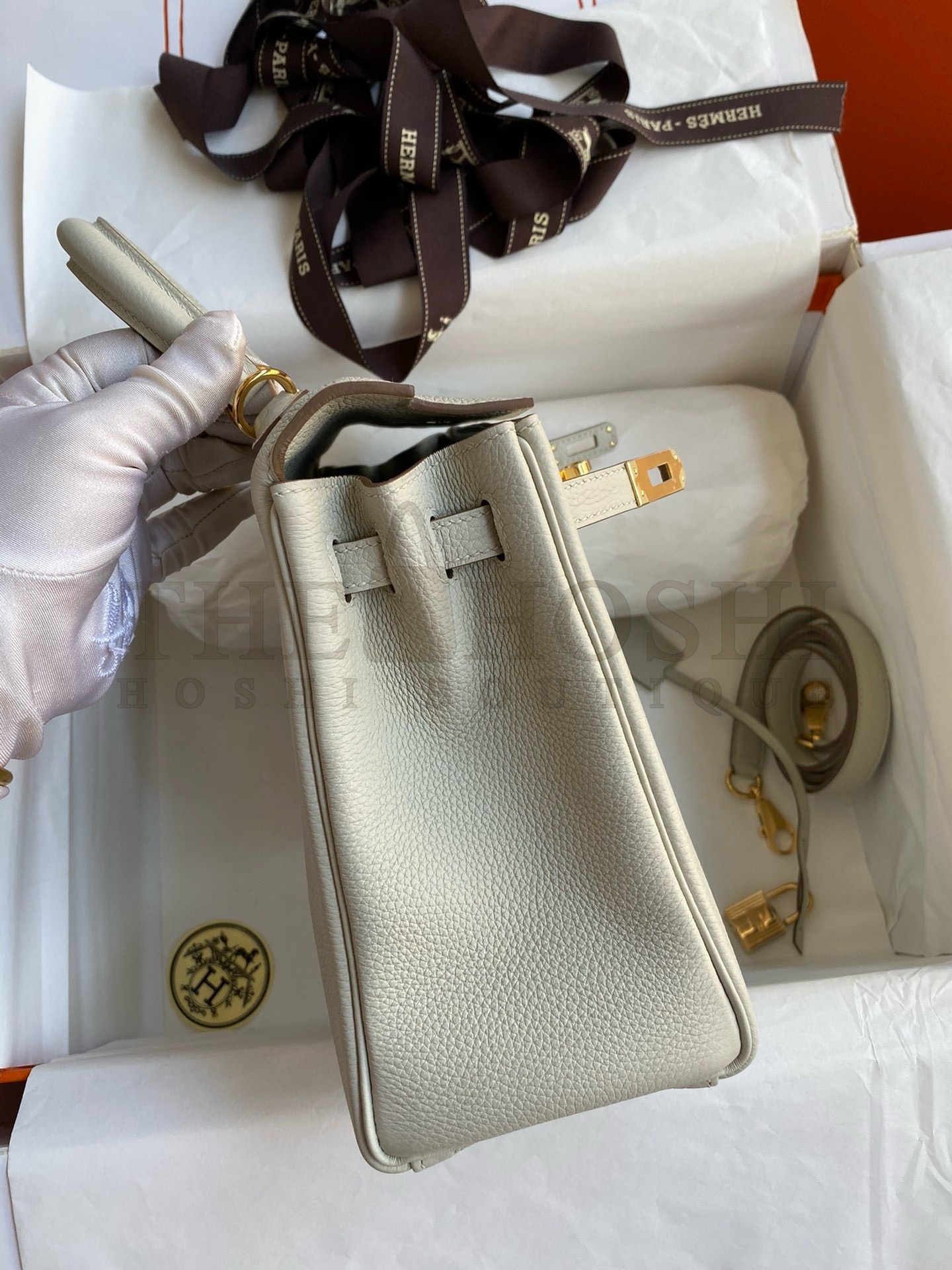 H**me5 Kelly Retourne 25 Handmade Bag In Beton Clemence Leather Master Quality