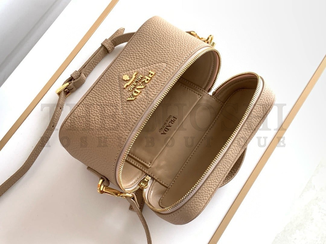 Pra*a Mini Vanity Bag in Sand Beige Grained Leather Master Quality