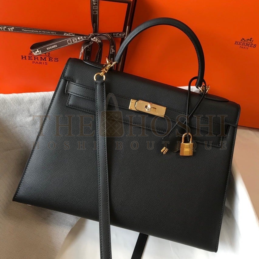 H**me5 Kelly 28cm Sellier Bag in Black Epsom Calfskin GHW Master Quality