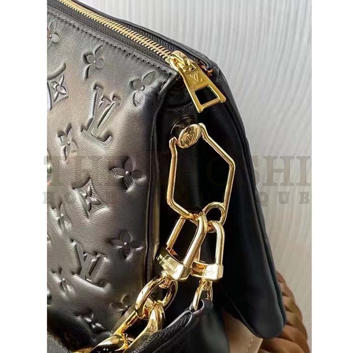 L0vis Vvtt0n LV Women Coussin MM Handbag Black Monogram Embossed Puffy Lambskin Master Quality