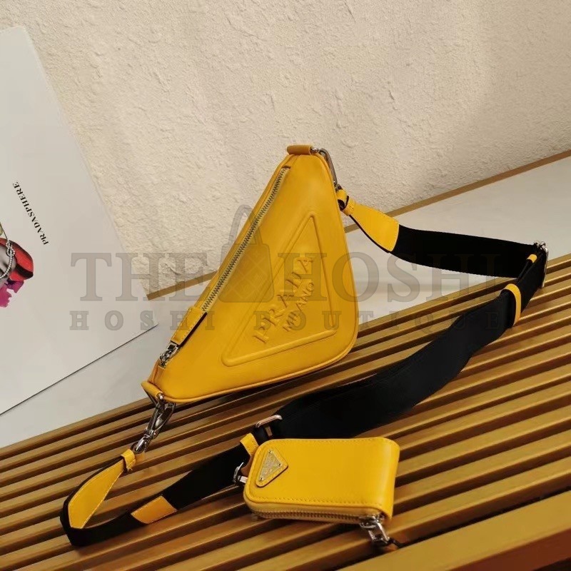 Pra*a Triangle Shoulder Bag In Yellow Leather Master Quality