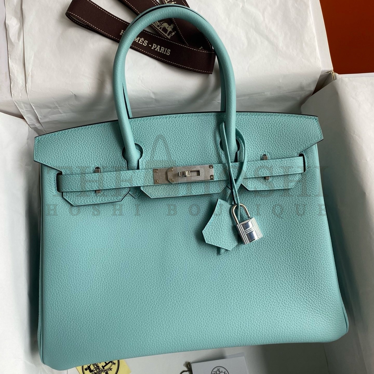 H**me5 Birkin 30 Retourne Handmade Bag In Blue Atoll Clemence Leather Master Quality