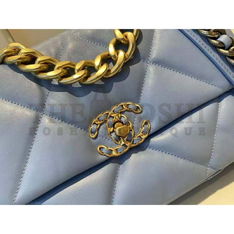 Ch**el Women Ch**el 19 Flap Bag Lambskin Gold Silver-Tone Ruthenium-Finish Metal Blue Master Quality