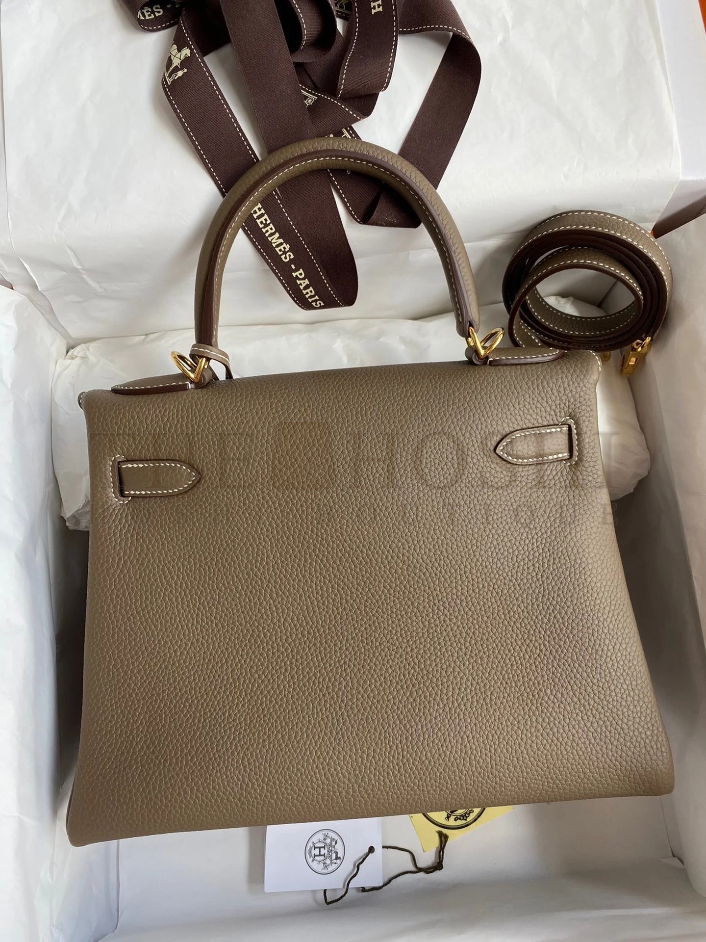 H**me5 Kelly Retourne 28 Handmade Bag In Taupe Clemence Leather Master Quality