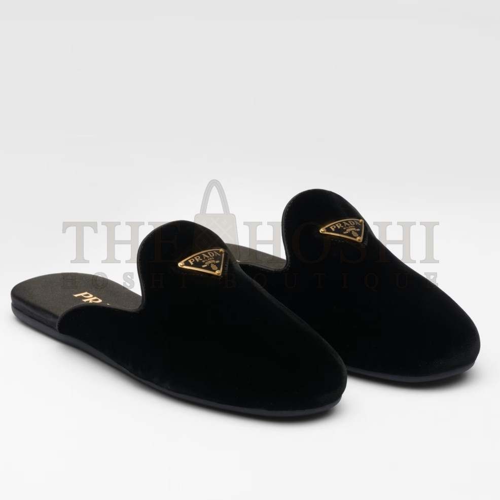 Pra*a Women's Slippers in Black Velvet Master Quality