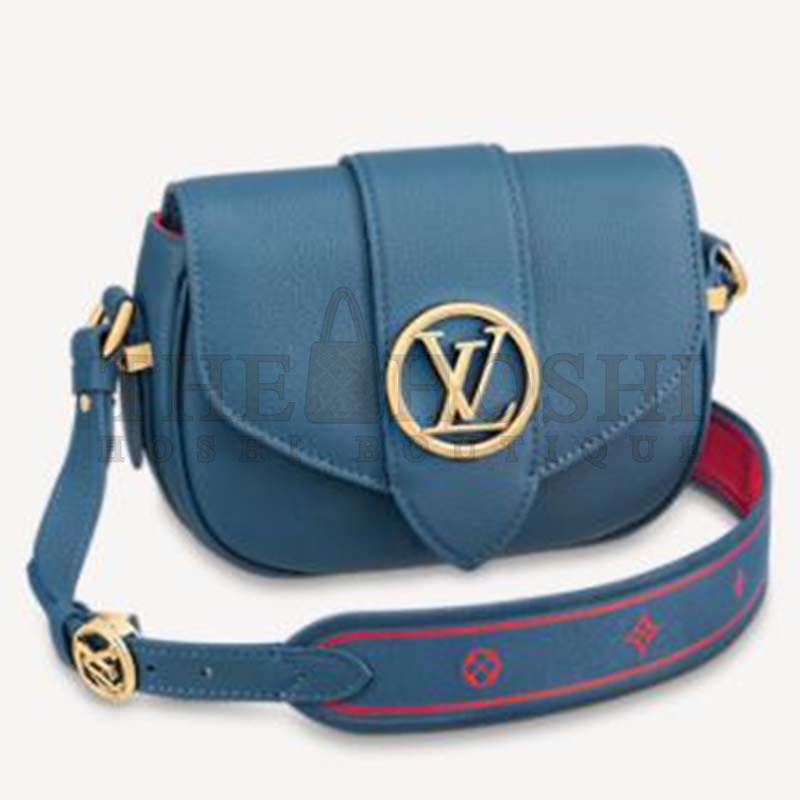 L0vis Vvtt0n LV Women LV Pont 9 Soft MM Handbag Bleu Général Rouge Grained Calfskin Master Quality