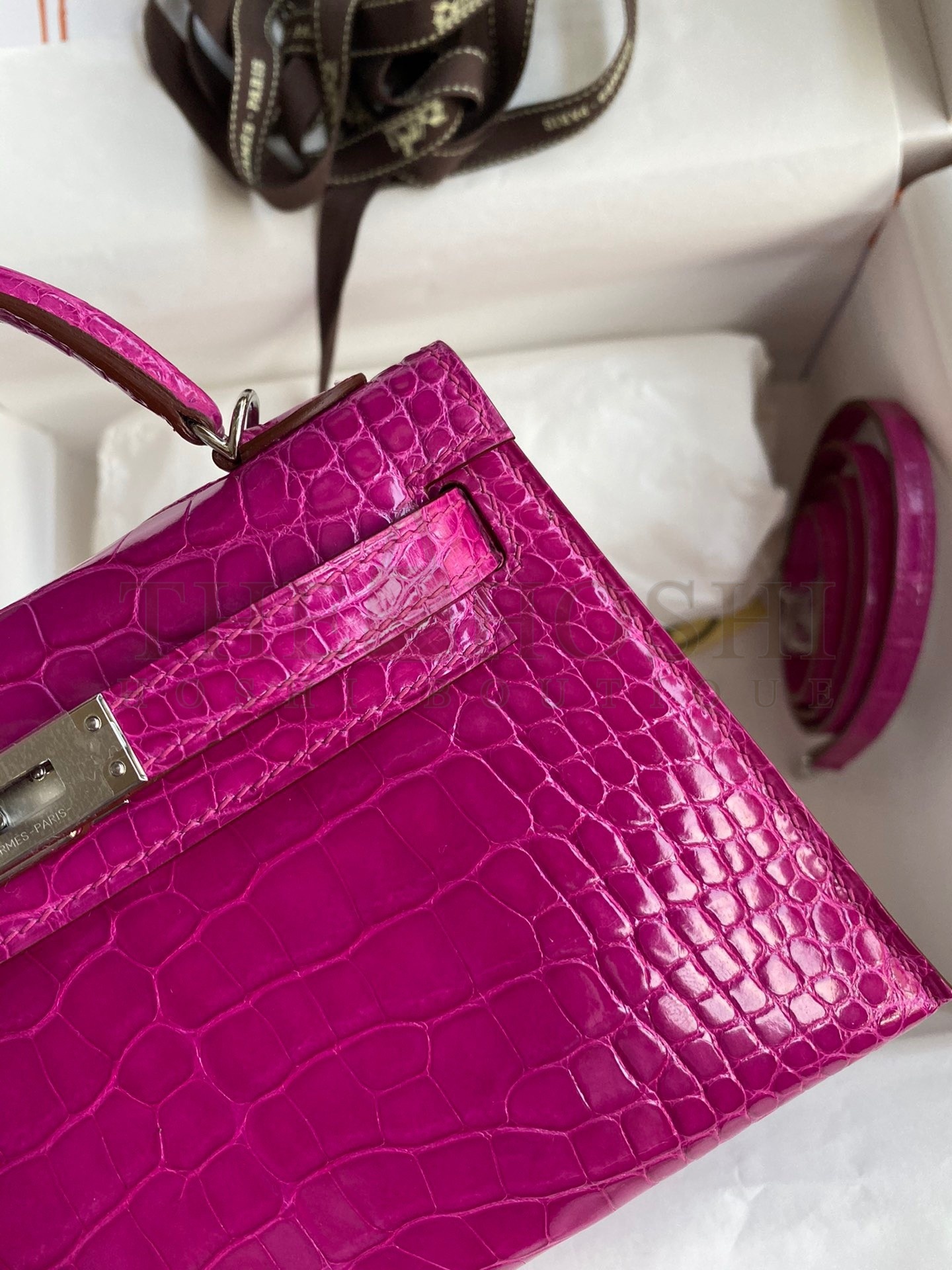 H**me5 Kelly Mini II Sellier Handmade Bag In Rose Scheherazade Shiny Alligator Leather Master Quality