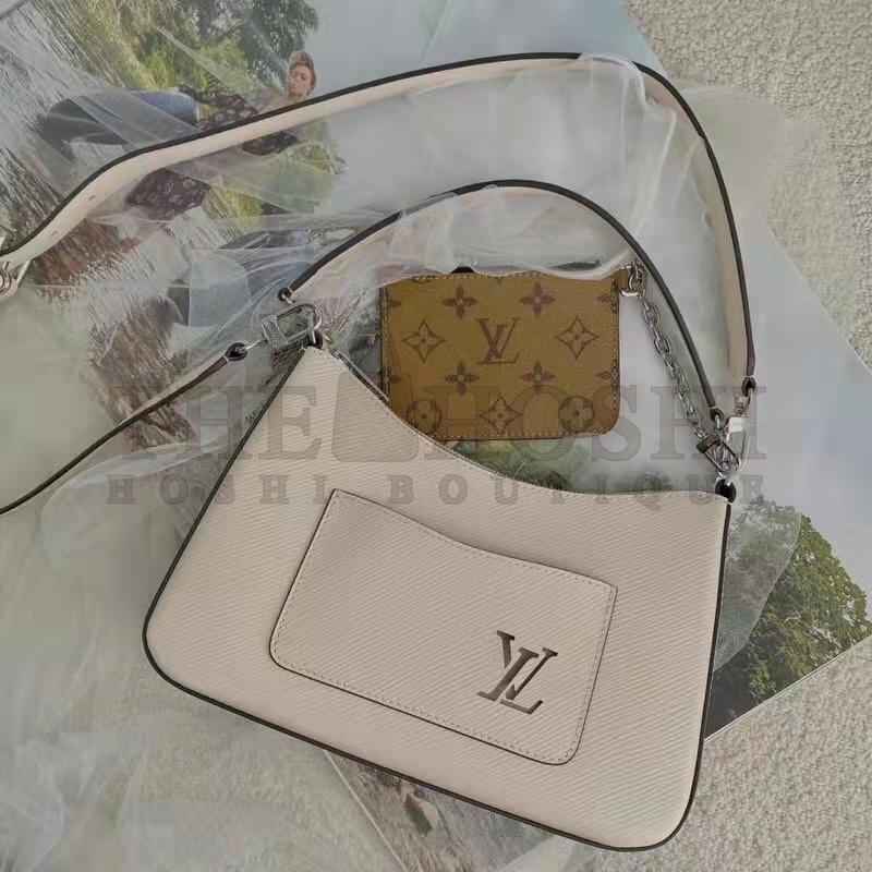 L0vis Vvtt0n LV Women Marelle Handbag Quartz White Epi Grained Cowhide Canvas Master Quality