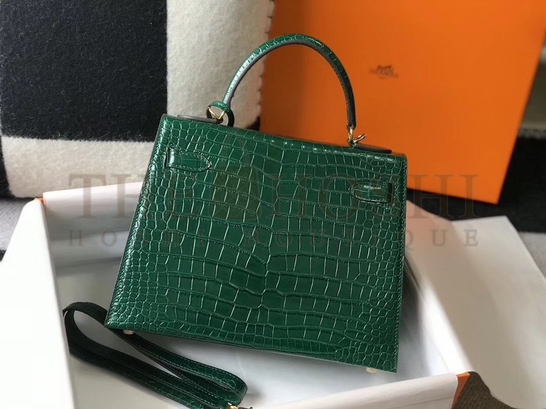 H**me5 Kelly 25cm Bag In Green Embossed Crocodile Master Quality