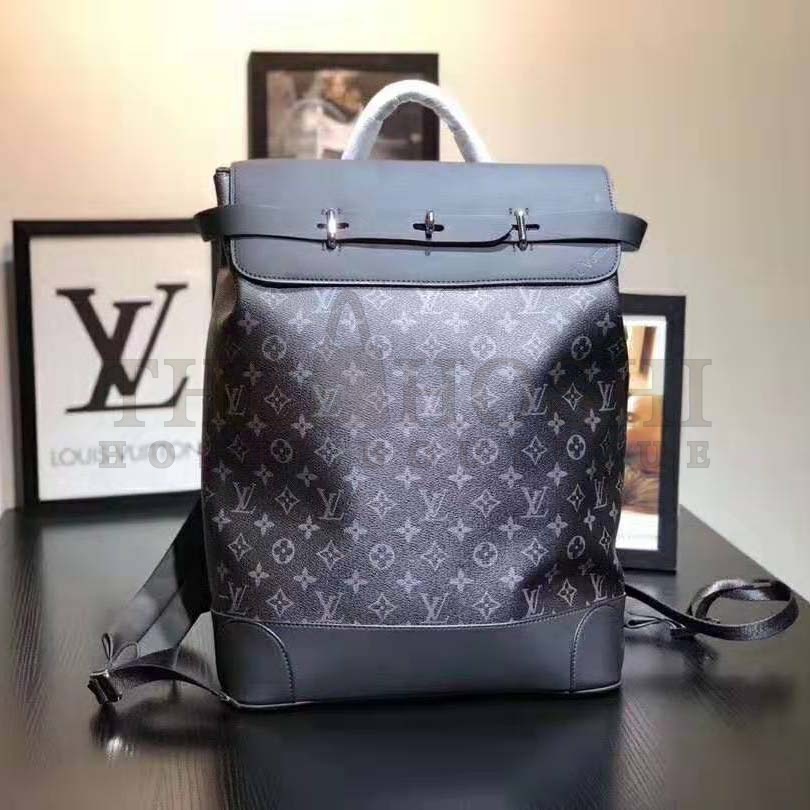 L0vis Vvtt0n LV Men Steamer Backpack in Monogram Eclipse Canvas-Grey Master Quality