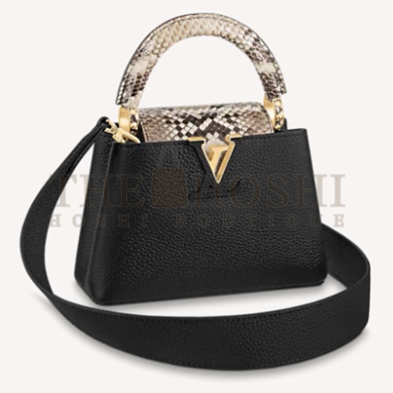 L0vis Vvtt0n LV Women Capucines Mini Handbag Black Taurillon Leather Python Skin Master Quality