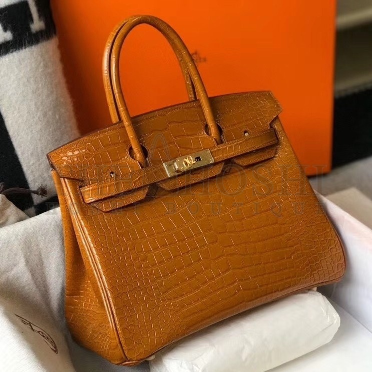 H**me5 Birkin 30cm Bag In Gold Embossed Crocodile Leather Master Quality